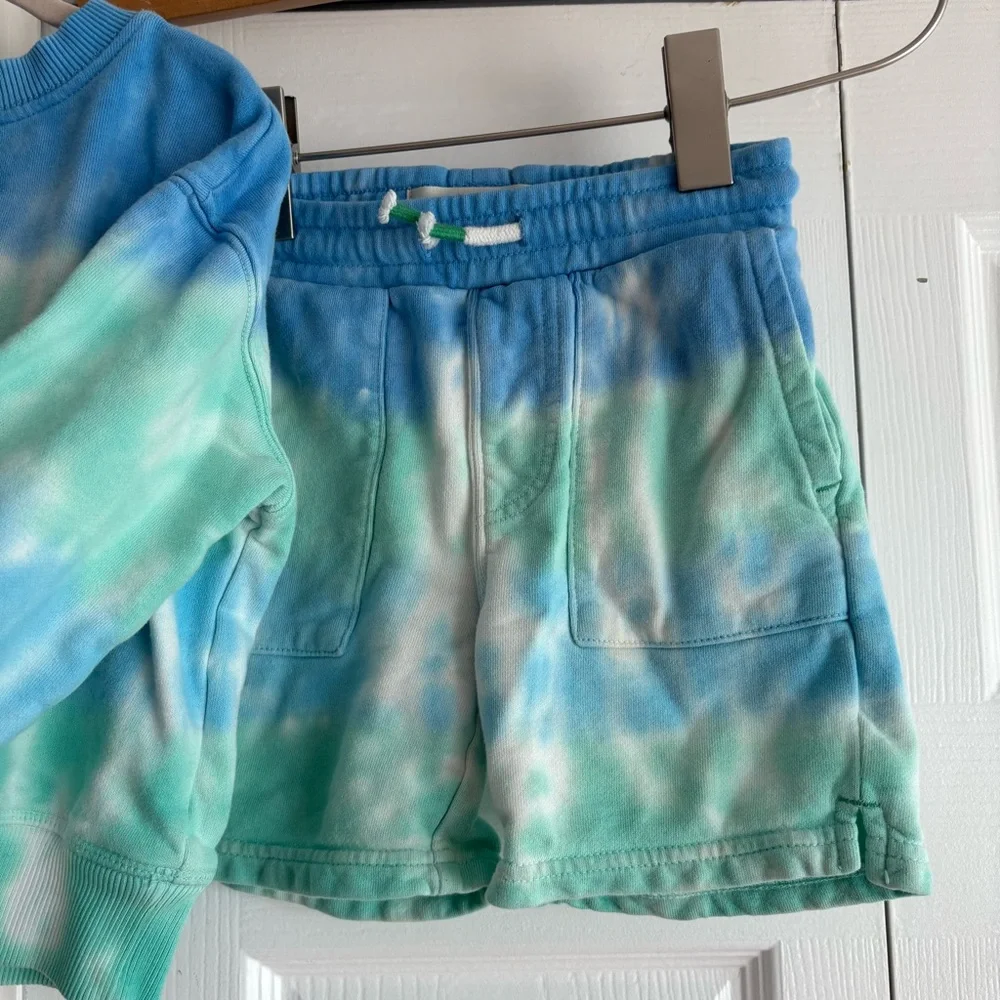 Mini Boden 3-4Y Blue & Green Tie-Dye Sweatshirt and Shorts Set